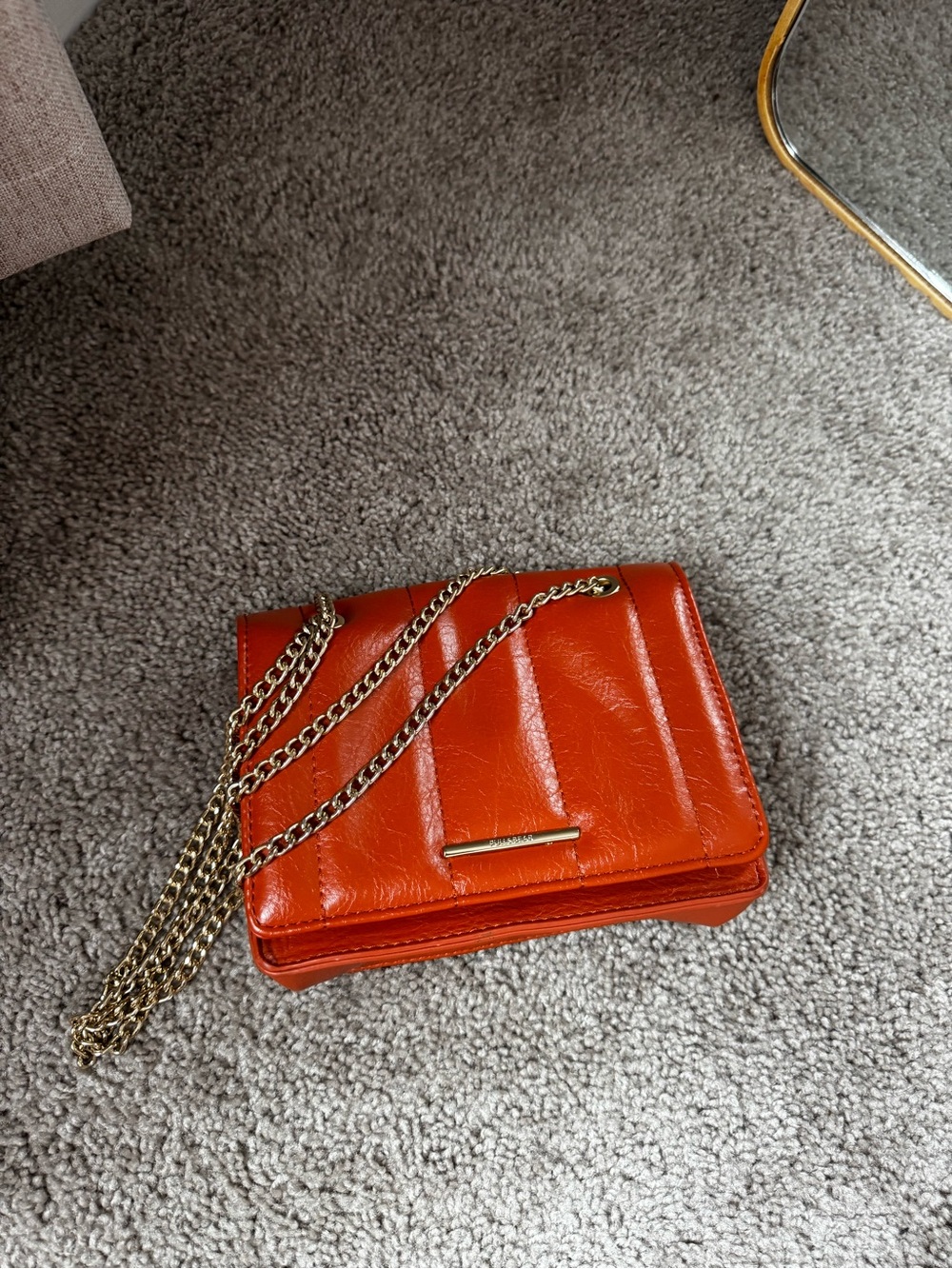 Pull&Bear Orange Quilted Crossbody Bag with Gold Chain